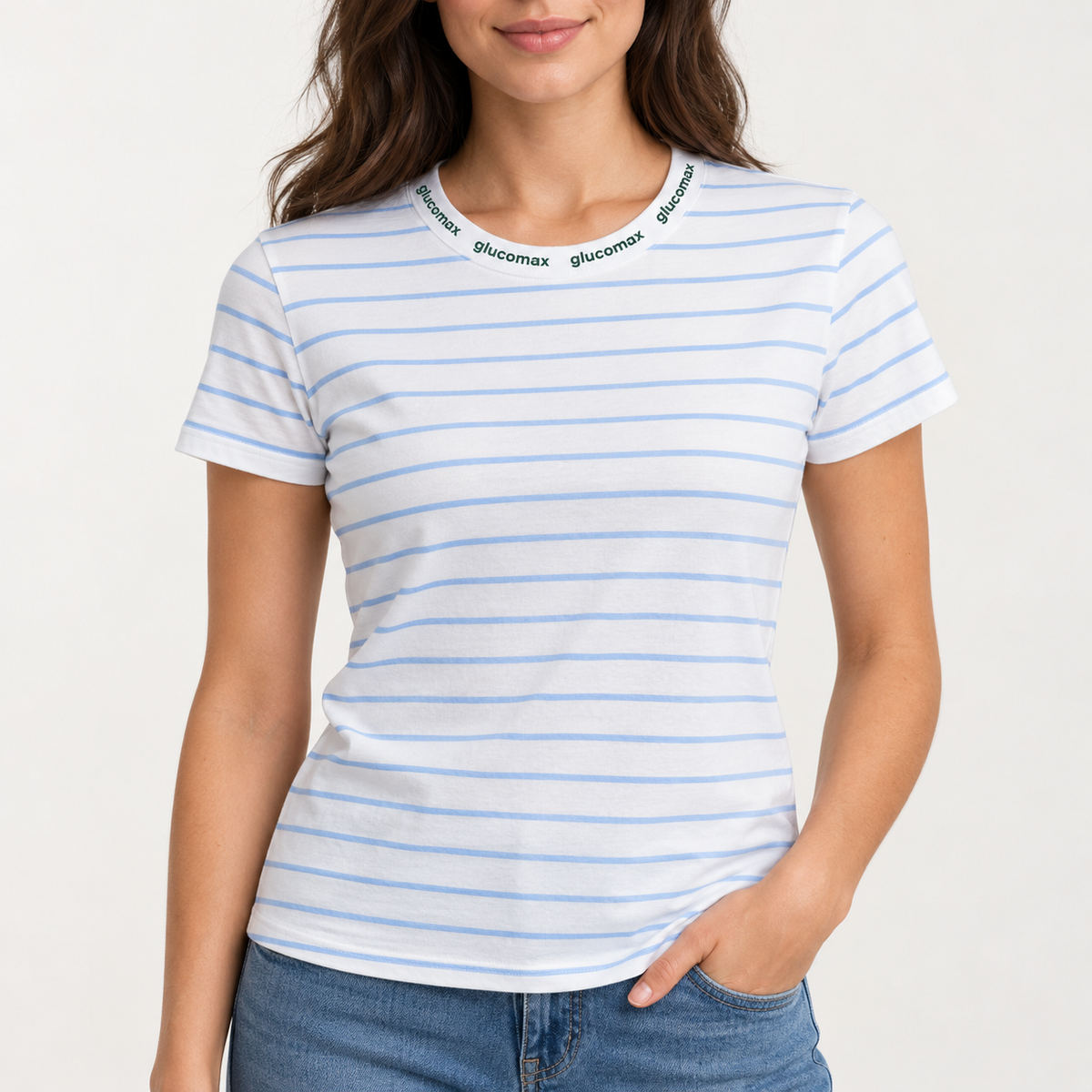 Glucomax Women's Striped Collar T-Shirt - Size M